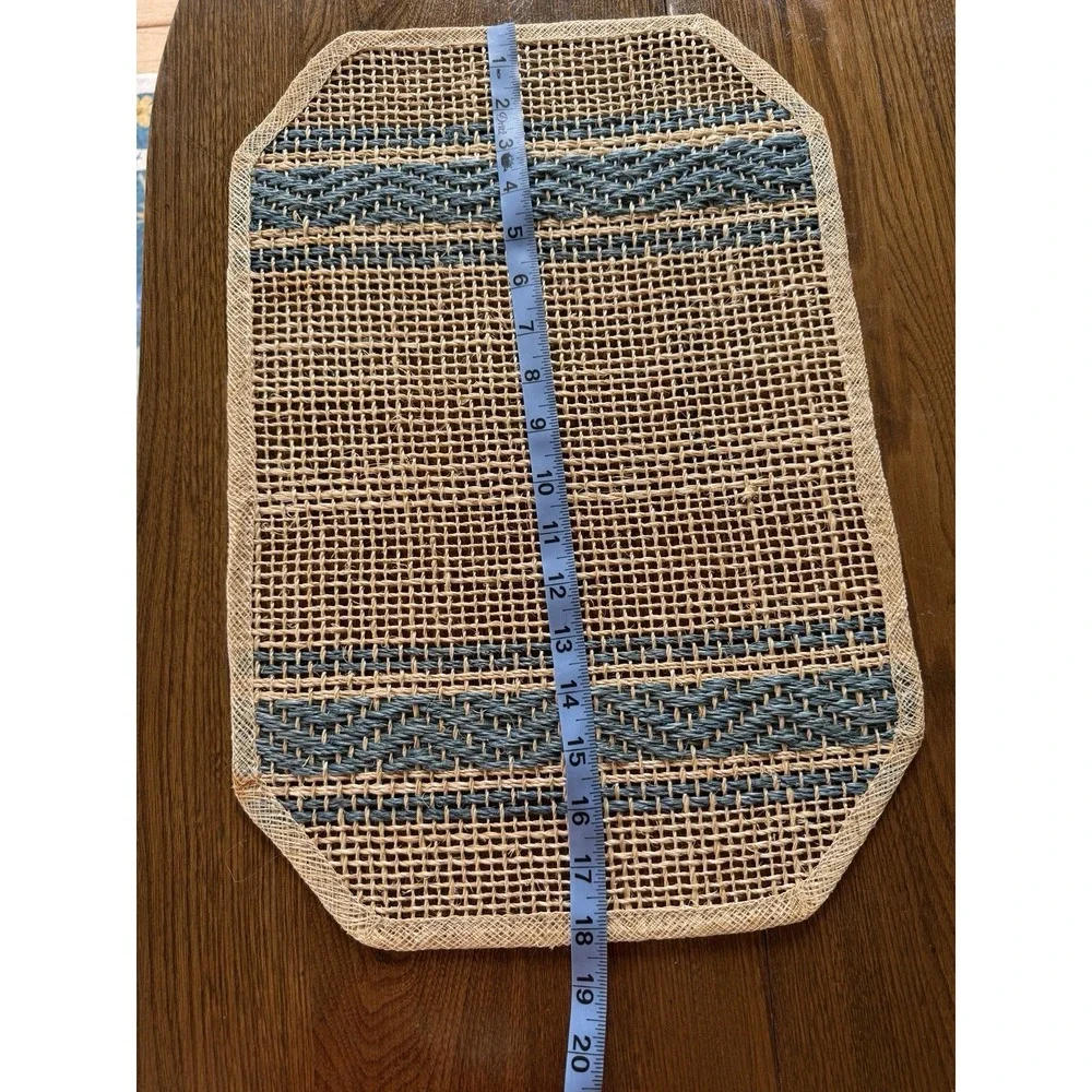 Vintage Abaca Fiber Placemats Set of 4 Navy Blue Natural Zigzag Stripe Boho MCM